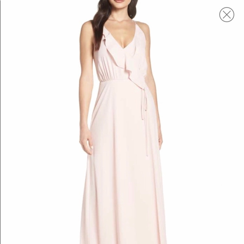 Wayf Blush Pink Ruffle V-Neck Wrap Dress